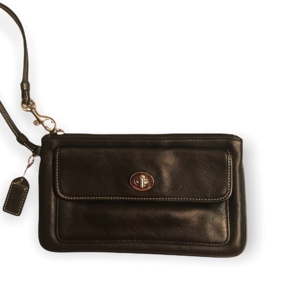 Coach vintage black leather turnlock wristlet clutch  bag y2k
